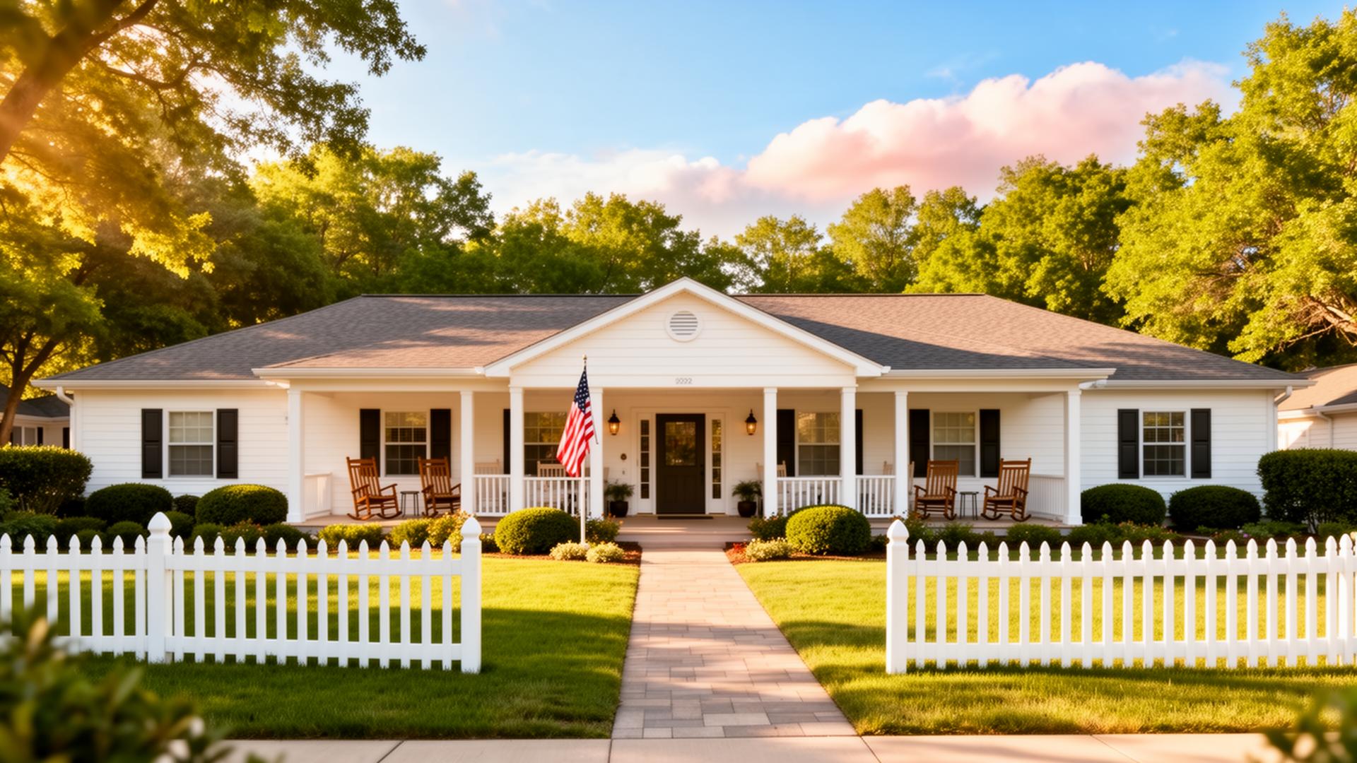 AllGrace Living Senior Care Center home with white picket fence and welcoming porch